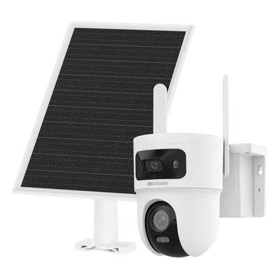 Cámara Solar IP Dual / 4 Megapixel / Doble Lente PT 4 mm + Fijo 2.8 mm / AOV 24/7 / 4G LTE / Dual Light 30 m (98.4 ft) / IP66