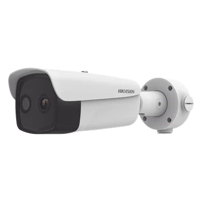 Bala IP Dual / Térmica 35 mm (384 X 288 ) / Óptico 15 mm (4 Megapixel) / 100 mts IR / IP66 / PoE / Termométrica / Detección de Temperatura / MicroSD