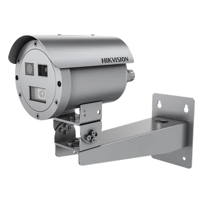 Cámara Bala IP Térmica Dual / Térmico 384x288 15 mm / Óptico 4 MP 15 mm / Termométrica -20°C a 150°C / IP68 / IR 30 m (98.4 ft) / Antiexplosión / Anticorrosión