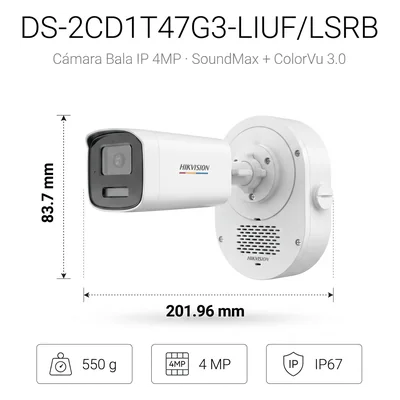 Cámara Bala IP / 4 Megapixel / ColorVu 3.0 / Dual Light 50 m (164 ft) / Audio Bidireccional SoundMax / Luz Estroboscópica Rojo-Azul / AcuSense Lite / IP67 / WDR 120 dB / PoE — vista 4
