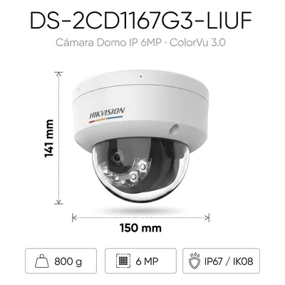 Cámara Domo IP / 6 Megapixel / Dual Light 30 m (98.4 ft) / ColorVu 3.0 / AcuSense Lite / IP67 IK08 / PoE — vista 2