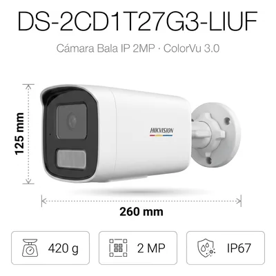 Cámara Bala IP / 2 Megapixel / ColorVu 3.0 / Dual Light IR 50 m (164 ft) + Luz Blanca 50 m (164 ft) / AcuSense Lite / IP67 / PoE — vista 2
