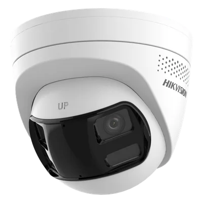 Cámara Turret IP / 6 Megapixel / Dual Lente 2.8 mm / Panorámica 180° / IR 30 m (98.4 ft) / Luz Blanca 30 m (98.4 ft) / IP67 / Audio Bidireccional / PoE