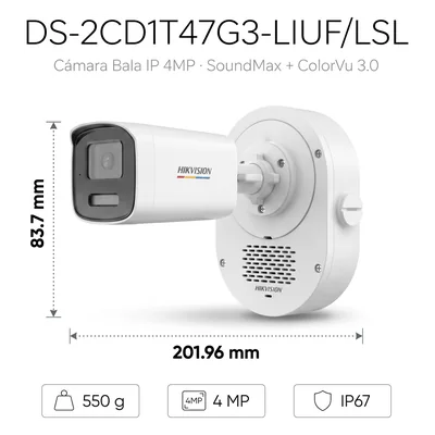 Cámara Bala IP / 4 Megapixel / ColorVu 3.0 / Dual Light 50 m (164 ft) / Audio Bidireccional SoundMax / AcuSense Lite / IP67 — vista 4