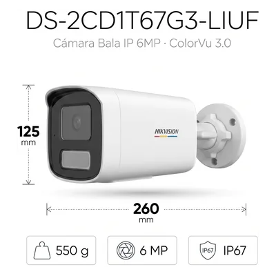 Cámara Bala IP / 6 Megapixel / Dual Light 50 m (164 ft) / ColorVu 3.0 / WDR 120 dB / IP67 / PoE — vista 2