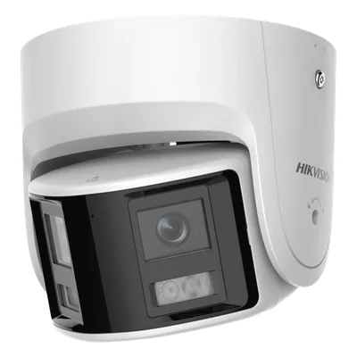 Cámara Turret IP / 4 Megapixel / Dual Lente 2.8 mm / Panorámica 180° / IR 30 m (98.4 ft) / IP67 / Audio Bidireccional / AcuSense / WDR 120 dB — vista 1