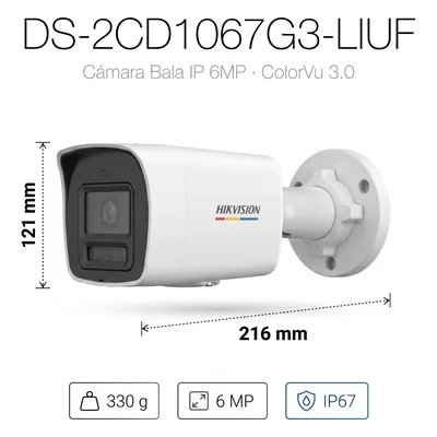 Cámara Bala IP / 6 Megapixel / ColorVu 3.0 / Dual Light 30 m (98.4 ft) / WDR 120 dB / IP67 / PoE — vista 2