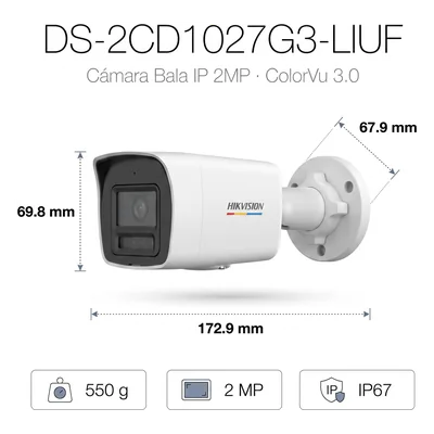 Cámara Bala IP / 2 Megapixel / ColorVu 3.0 / Dual Light 30 m (98.4 ft) / Lente 2.8 mm / 115° / WDR 120 dB / IP67 / PoE — vista 2