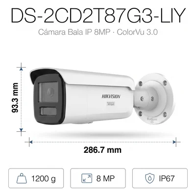 Bala IP 8 Megapixel / Lente 4 mm / 60 mts (197 pies) IR + Luz Blanca / Exterior IP67 / WDR 130 dB / ACUSENSE 3.0 / Metal / NEMA 4X / ACUSEEK — vista 2