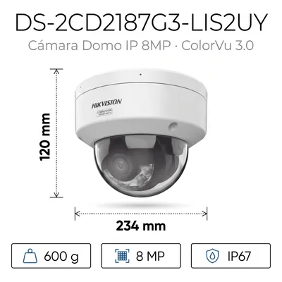 Domo IP / 8 Megapixel / Lente 2.8 mm / 98 pies IR + Luz Blanca / 2 Micrófonos / IP67 NEMA 4X / WDR 130 dB / AcuSense 3.0 / AcuSeek — vista 2