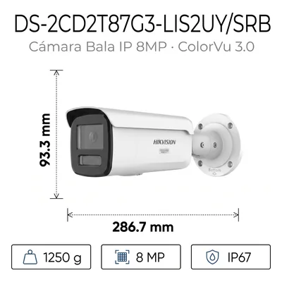 Bala IP 8 Megapixel / Lente 4 mm / 60 mts IR + Luz Blanca / Exterior IP67 / Estrobo Azul y Rojo / WDR 130 dB / ACUSENSE 3.0 / Metal / NEMA 4X / ACUSEEK — vista 2