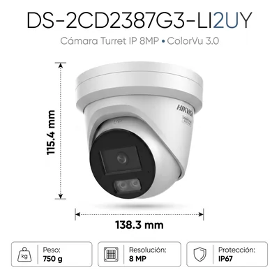 Turret IP / 8 Megapixel / Lente 2.8 mm / 30 m IR + Luz Blanca / 98 ft / IP67 NEMA 4X / WDR 130 dB / AcuSense 3.0 / AcuSeek / Metal — vista 2