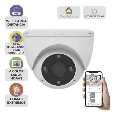 Cámara Domo IP / 3 Megapixel (2K) / Wi-Fi / Visión Nocturna Color 30 m (98.4 ft) / Detección Humana y Vehículo / IP67 / Audio Bidireccional / Ranura Micro SD 512 GB