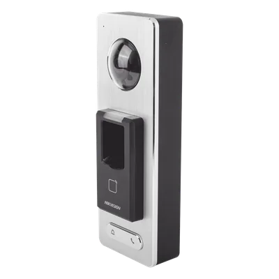 2 EN 1 / Lector Biométrico IP65 con Función de Videoportero y lector QR Incluida/ Llamada a APP de Smartphone Hik-Connect P2P (No requiere monitor) /  Soporta Tarjetas - Huellas - Códigos QR / Cámara 2 MP Compatible con DVRs y