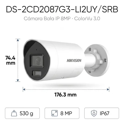 Cámara Bala IP / 8 Megapixel / Dual Light 40 m (131.2 ft) / ColorVu 3.0 / WDR 130 dB / IP67 / Estrobo Azul y Rojo / AcuSense 3.0 — vista 2