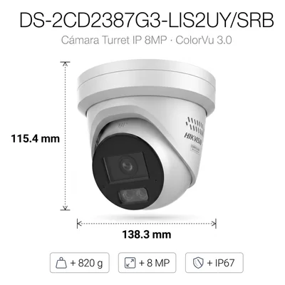 Turret IP / 8 MP / Lente 2.8 mm / 30 m IR + 98 ft Luz Blanca / Audio 2 Vías / IP67 NEMA 4X / WDR 130 dB / AcuSense 3.0 — vista 2
