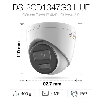 Cámara Turret IP / 4 Megapixel / Color 24/7 / Lente 2.8 mm / FOV 101.5° / IR 30 m (98.4 ft) + Luz Blanca 30 m (98.4 ft) / WDR 120 dB / IP67 / PoE — vista 2