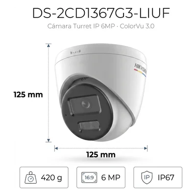 Cámara Turret IP / 6 Megapixel / Dual Light 30 m (98.4 ft) / ColorVu / AcuSense Lite / WDR 120 dB / IP67 / PoE — vista 2