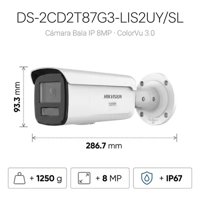 Bala IP / 8 Megapixel / Lente 4 mm / 60 mts IR + Luz Blanca / IP67 NEMA 4X / WDR 130 dB / ACUSENSE 3.0 / ACUSEEK / Audio 2 Vías / 196.85 pies Iluminación — vista 2