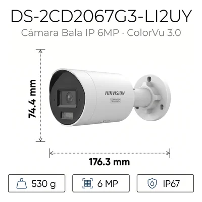 Cámara Bala IP / 6 Megapixel / ColorVu 3.0 / IR 40 m (131.2 ft) + Luz Blanca 40 m (131.2 ft) / AcuSense 3.0 / IP67 NEMA 4X / WDR 130 dB — vista 2