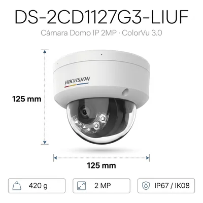 Cámara Domo IP / 2 Megapixel / ColorVu 3.0 / Dual Light 30 m (98.4 ft) / Detección Humanos y Vehículos / IP67 / IK08 / PoE — vista 2