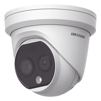 Turret IP Dual / Térmica 1.8 mm (160 x 120) / Óptico 2 mm (4 Megapixel) / Detección de Personas 53 mts / 15 mts IR / Exterior IP67 / PoE / Termométrica / Detección de Temperatura / Sirena y Luz / Micro SD 32 GB Incluida — vista 1