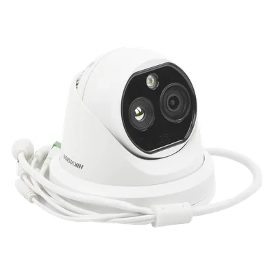 Turret IP Dual / Térmica 1.8 mm (160 x 120) / Óptico 2 mm (4 Megapixel) / Detección de Personas 53 mts / 15 mts IR / Exterior IP67 / PoE / Termométrica / Detección de Temperatura / Sirena y Luz / Micro SD 32 GB Incluida — vista 3