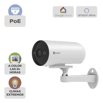 Cámara Bala IP / 3 Megapixel (2K) / Color Night Vision 20 m (65.6 ft) / IR 30 m (98.4 ft) / AI Detección Humana y Vehículos / PoE / IP67 / Audio Bidireccional / Luz y Sirena