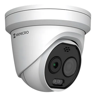 Cámara Turret IP Bi-espectral / Térmica 256×192 / Óptica 5 Megapixel / Detección de Temperatura -20°C a 650°C / Dual Light 30 m (98.4 ft) / IA Avanzada