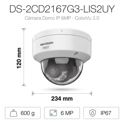 Cámara Domo IP / 6 Megapixel / ColorVu 3.0 / Dual Light 30 m (98.4 ft) / WDR 130 dB / AcuSense 3.0 / IP67 NEMA 4X — vista 2