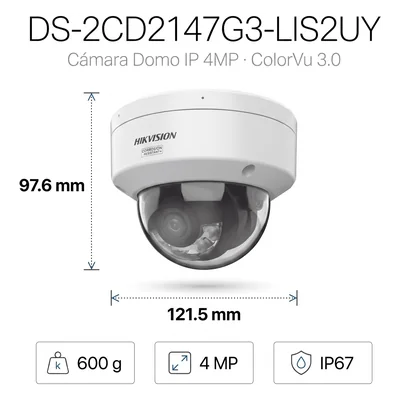 Domo IP / 4 Megapixel / Lente 2.8 mm / 30 m IR + Luz Blanca / IP67 NEMA 4X / WDR 130 dB / ColorVu 3.0 / AcuSense 3.0 / 98 pies Alcance — vista 2