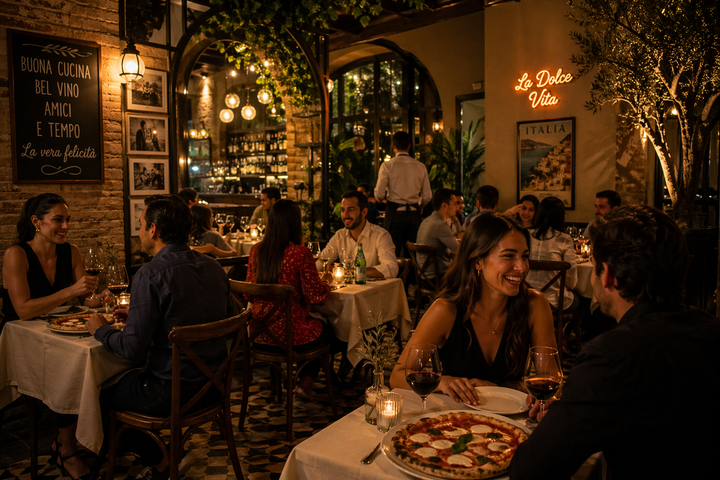 Cena en un restaurante italinao