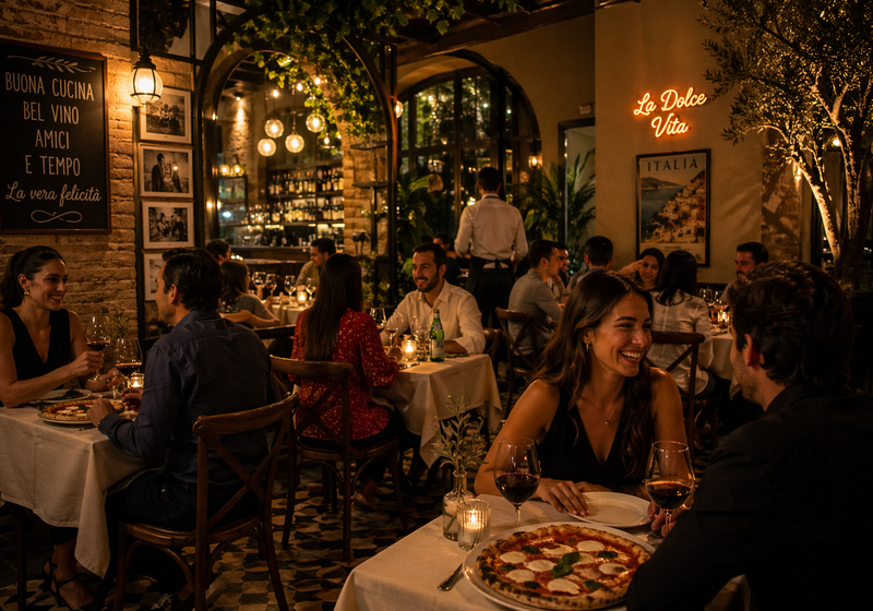 Cena en un restaurante italinao