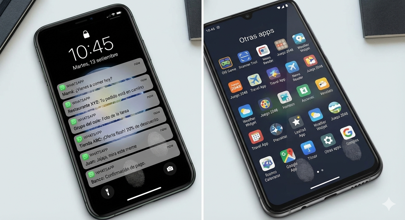 Notificaciones de WhatsApp mezcladas naturalmente con mensajes personales