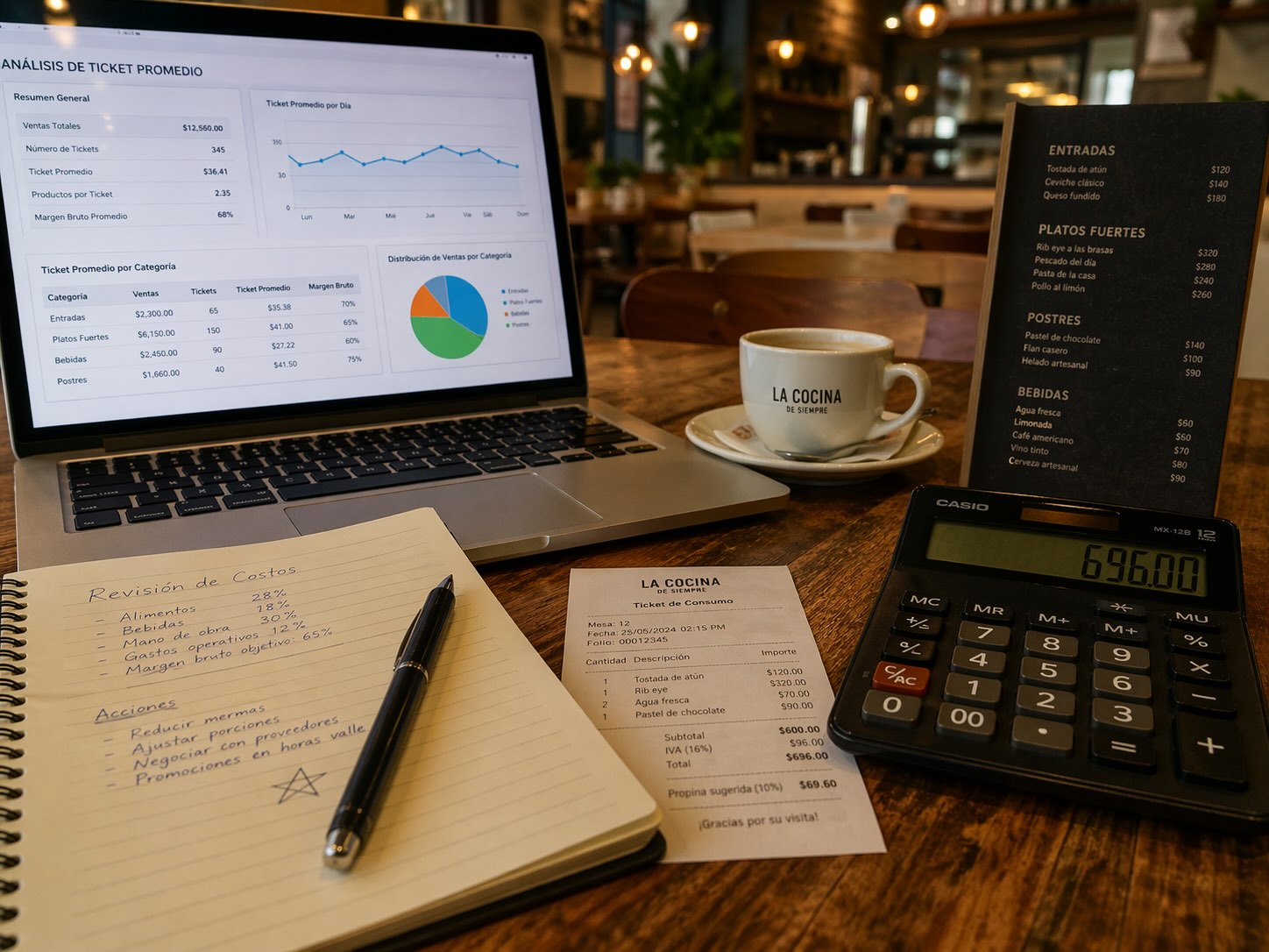 Owner reviewing restaurant numbers