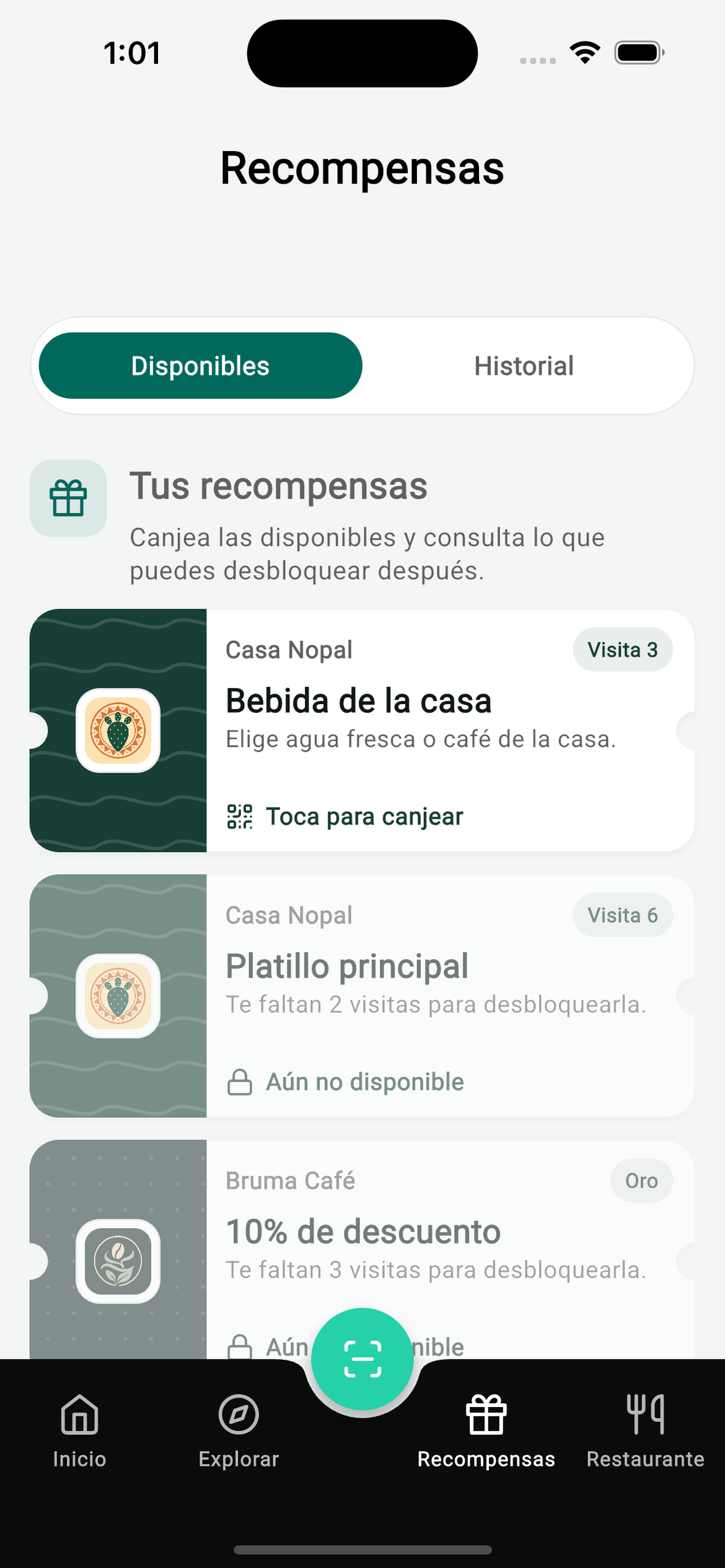 Pantalla de Fudi con el progreso de un comensal