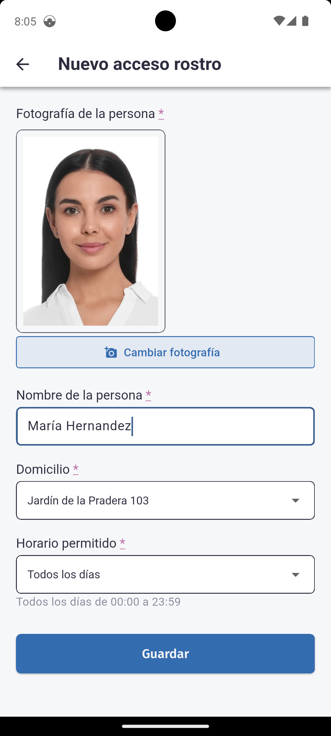 Selección de fotografía para un acceso facial en Ward Home